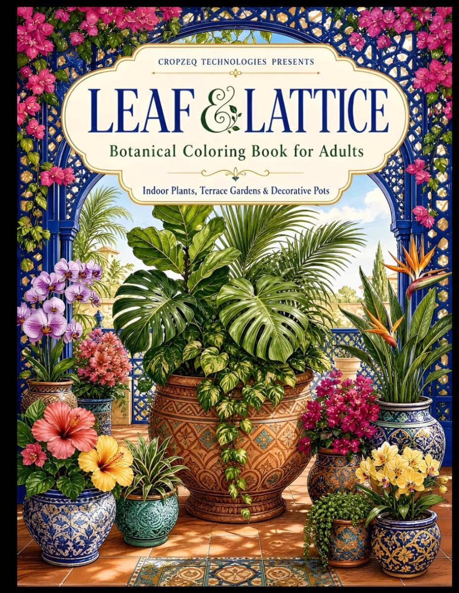 Leaf & Lattice: Botanical Coloring Book for Adults: Indoor Plants, Terrace Gardens & Decorative Pots - ShopVlot