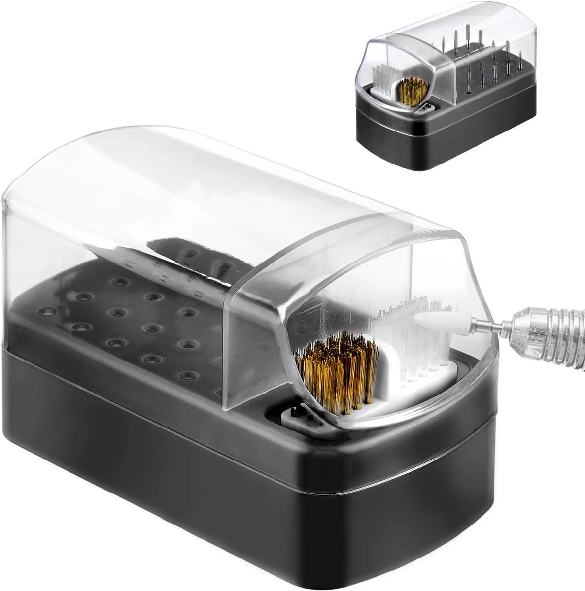 2-in-1 Nagelboor Bit Houder met 30 Gaten, Stofdichte Organizer en Schoonmaakborstel, Perfect voor Manicure Tools en Nagelverzorging