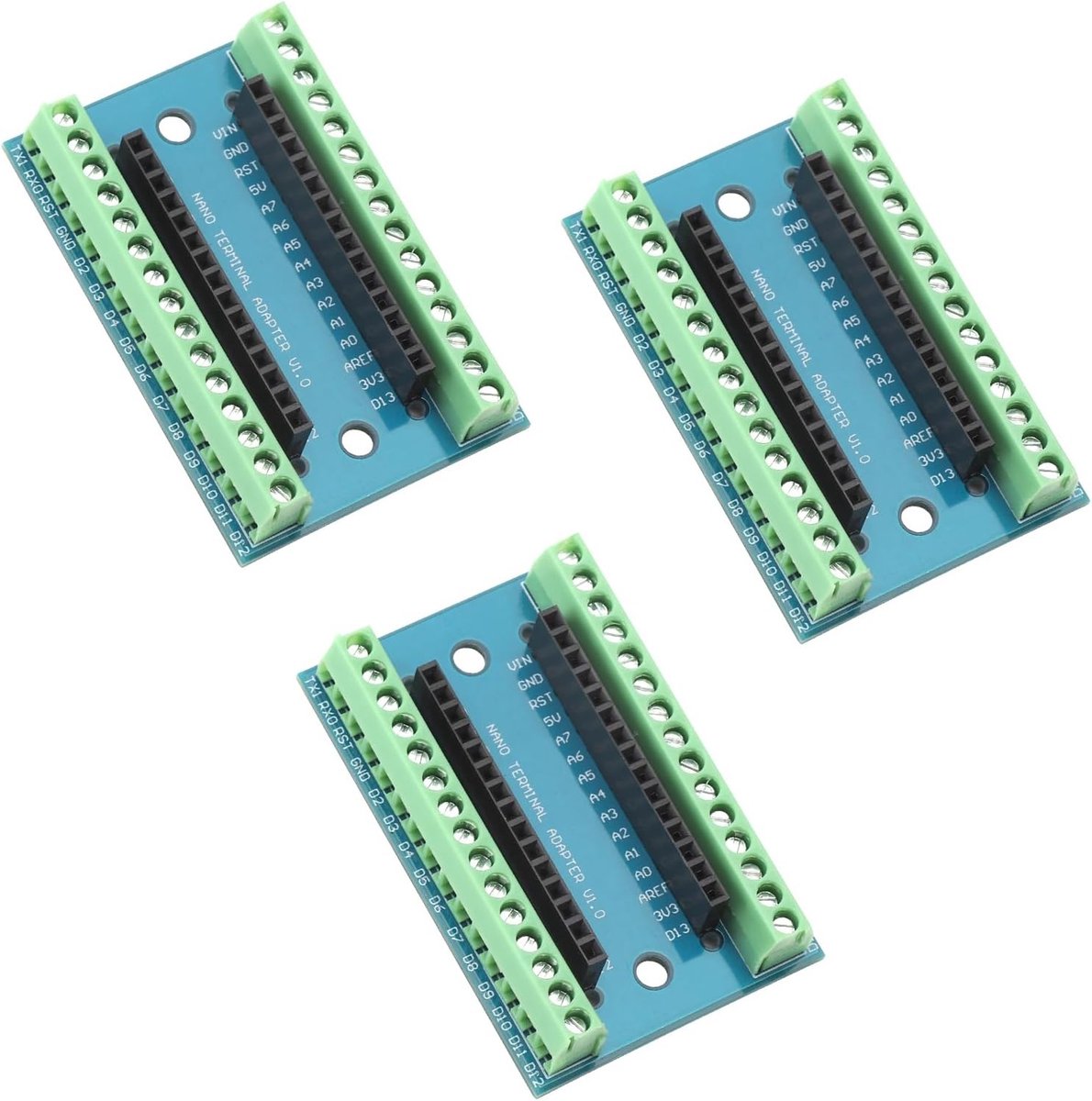 Pack van 3 Nano uitbreidingskaarten, Nano shield, eenvoudige uitbreidingsboard met schroefclips, compatibel met Arduino, ideaal voor projecten en prototyping