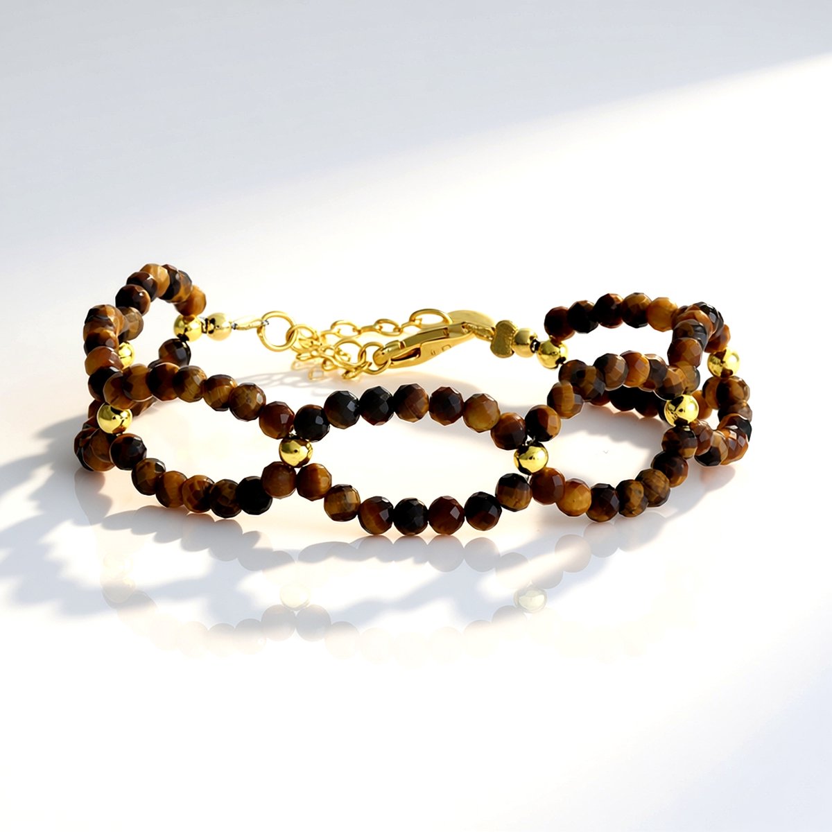 Cavill - Verstelbare Armband - 925 Sterling Zilver - Mexicaanse Tijgeroog 21,04 ct - Gouden Hematiet 2,6 ct - Elegant Dames Sieraad