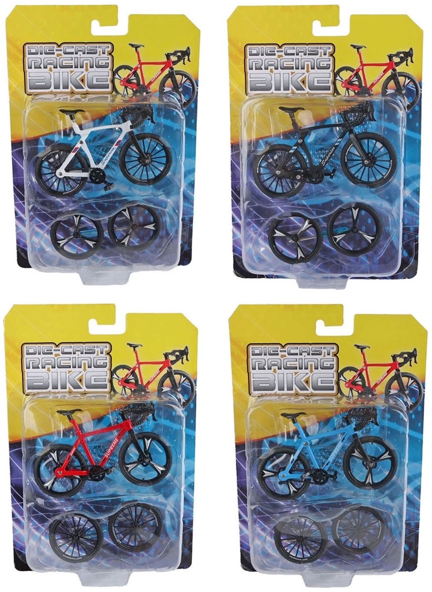 Van Manen metalen racefiets speelgoed miniatuur met reservewielen 10cm.