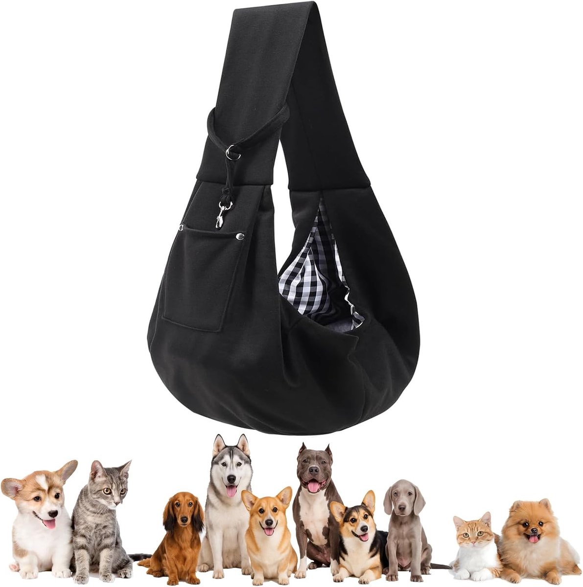 Puppy Sling Carrier - Zwart - 53 x 30 cm - Ademend en Omkeerbaar - Voor Kleine Honden