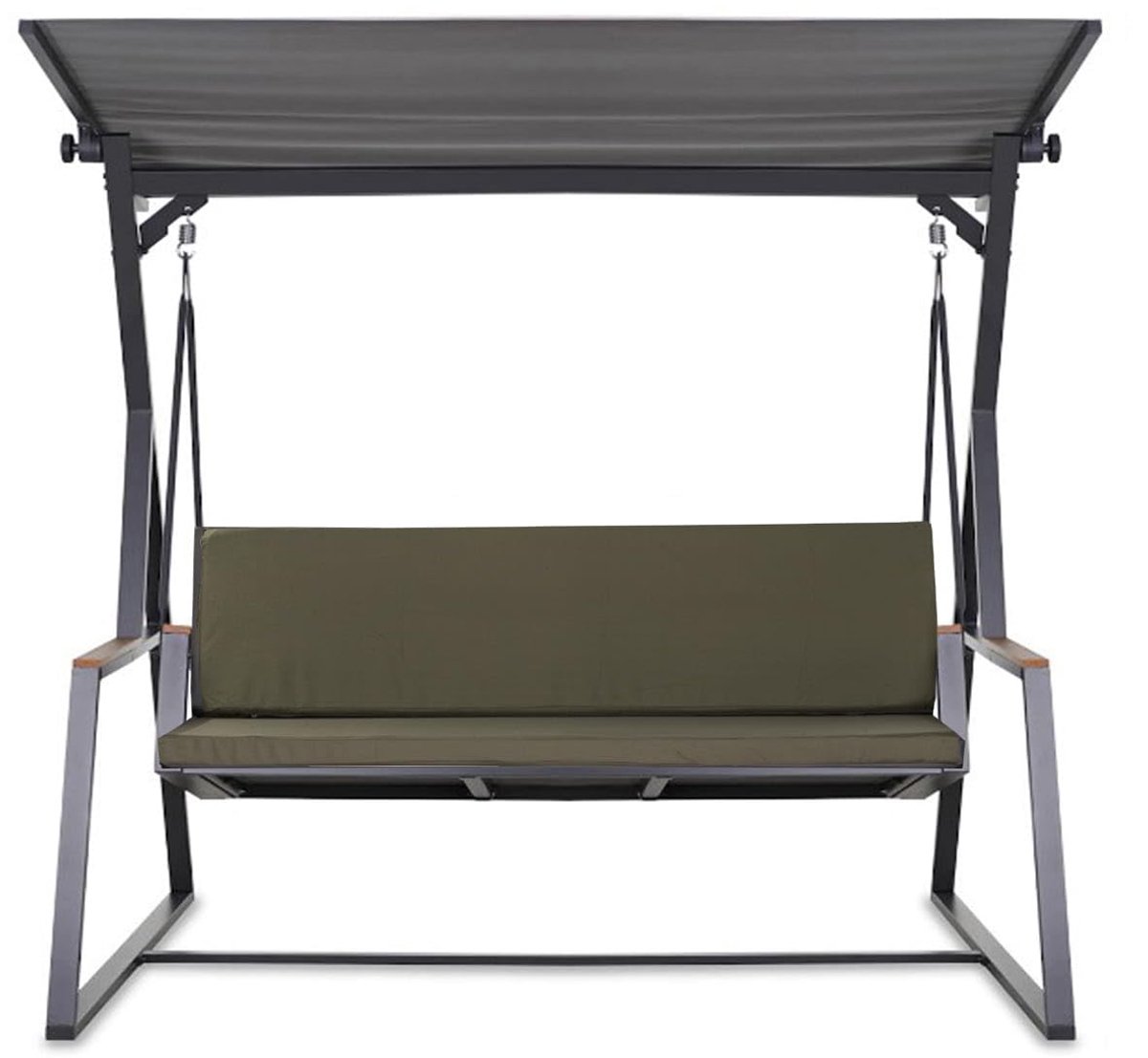 Famanu – Hollywoodschommelkussen, 7 cm dik, zit- en rugkussens, afneembare hoes, omkeerbaar, set van 170 x 60 x 50 cm in olijfgroen