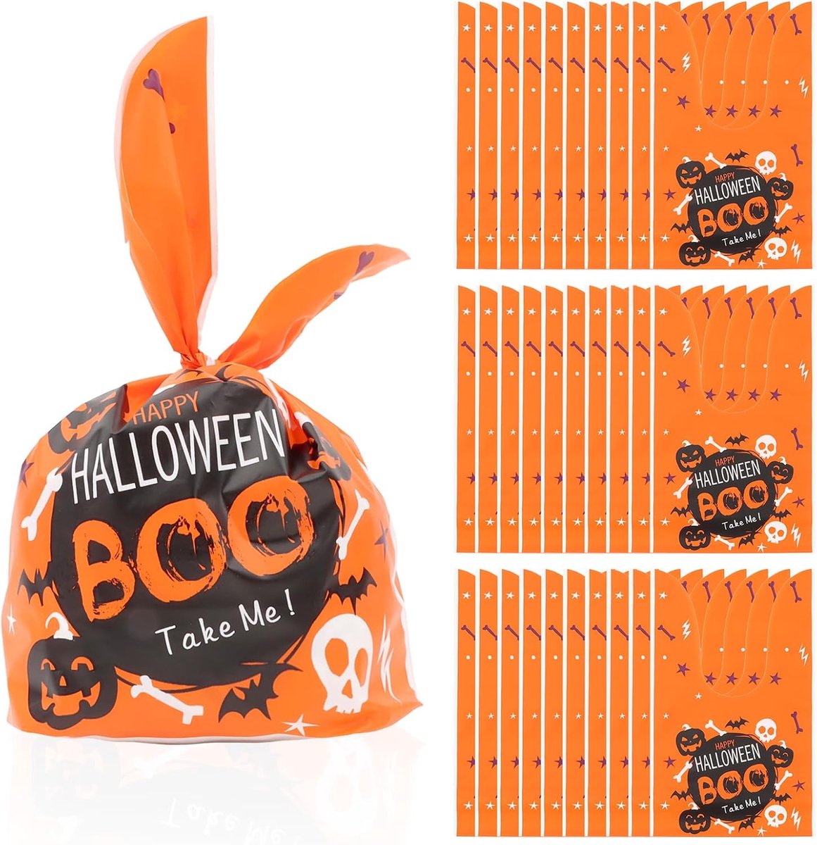 Halloween snoepzakjes, 100 zakjes per verpakking, Halloween snoepzakjes, cadeauzakjes voor trick-or-treat, bulkverpakking plastic snoepzakjes, cadeauzakjes voor kinderfeestjes.
