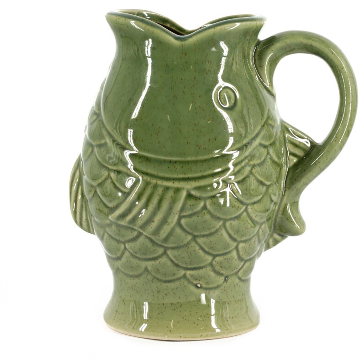 Aardewerk jug vis S groen