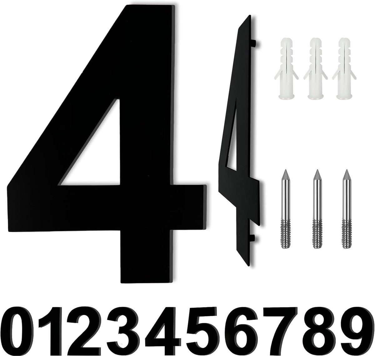Moderne Buiten Huisnummers van RVS, 8 Inch (10cm) Groot Metaal Huisnummer, Zwart en Duurzaam Design