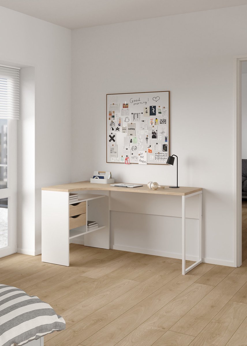 Giga Living Hoekbureau Function Plus - Wit/Naturel - 145x80x75cm
