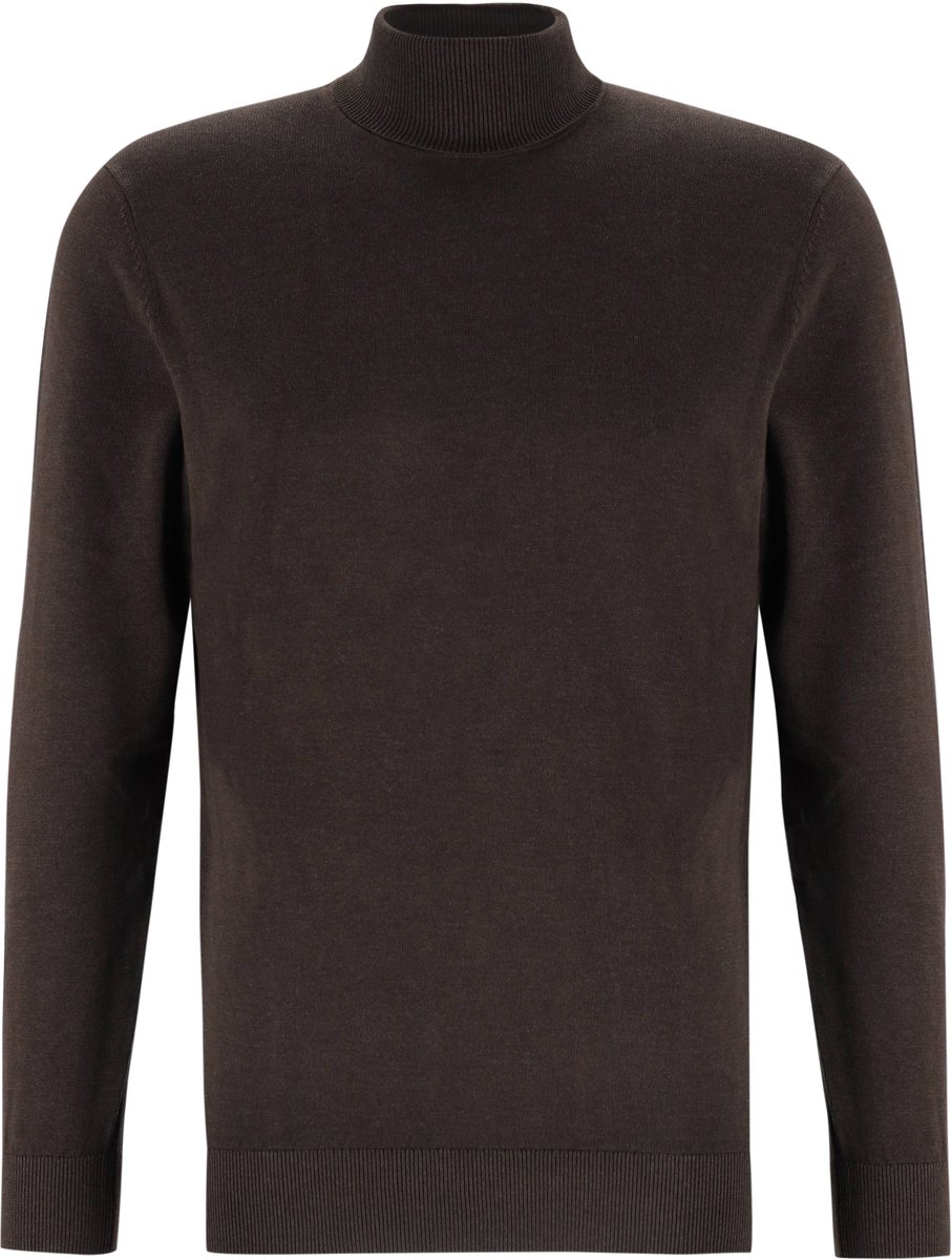 Michaelis heren trui katoenmengsel - slim fit coltrui - donkerbruin