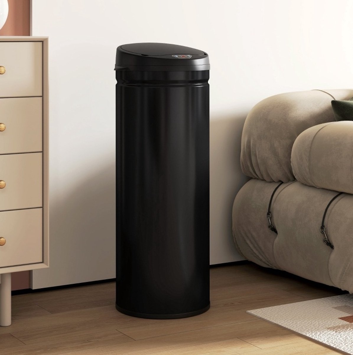 REDOM - Prullenbak - Sensorprullenbak met soft-close deksel - Contactloos openen - Fingerafdrukresistent - Voor keuken en kantoor - Roestvrij staal - Zwart - 30,5 x 30,5 x 85 cm
