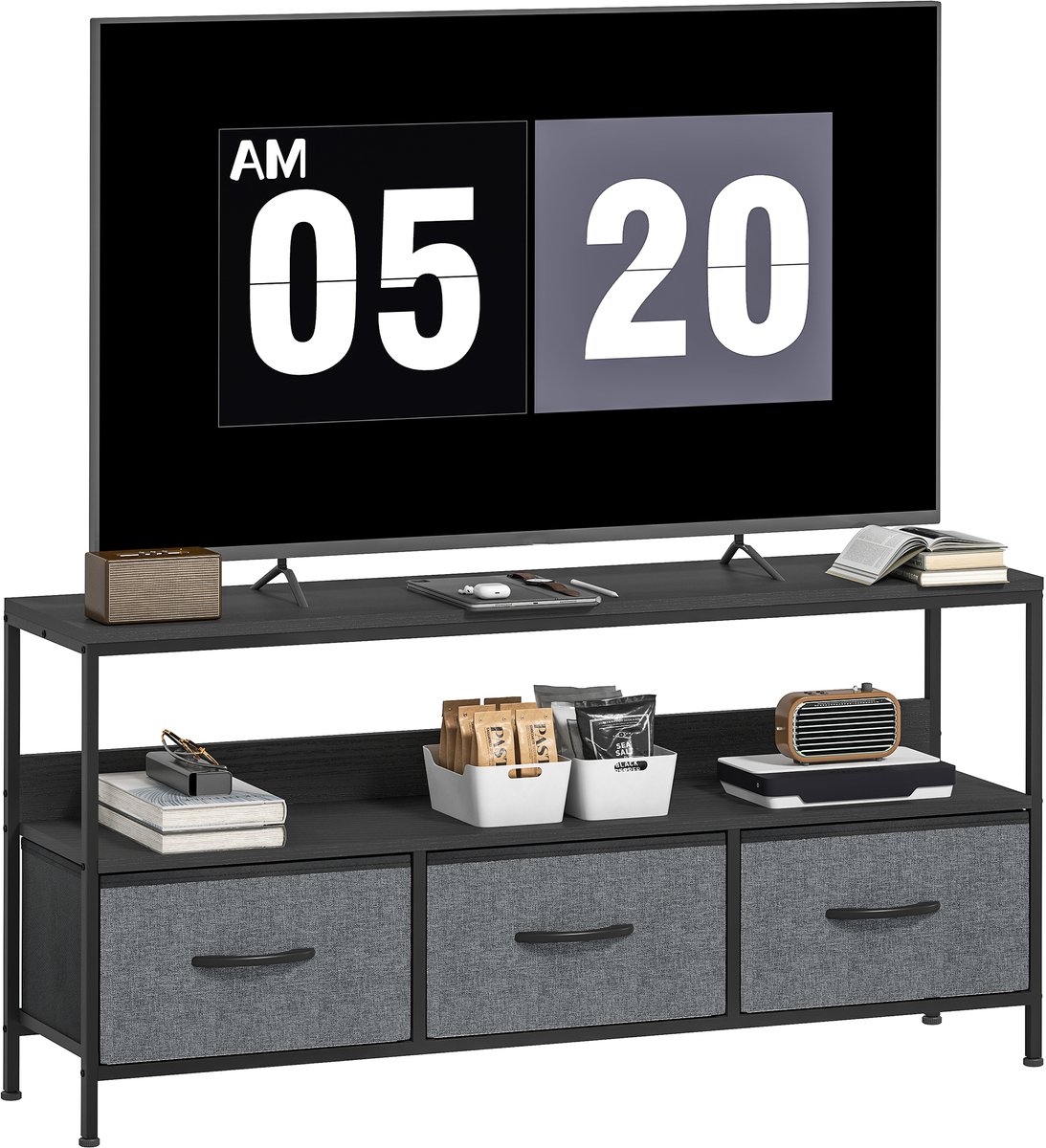 Sogiol® Industrieel TV-Meubel met 3 Opvouwbare Laden - Zwart - 120 cm