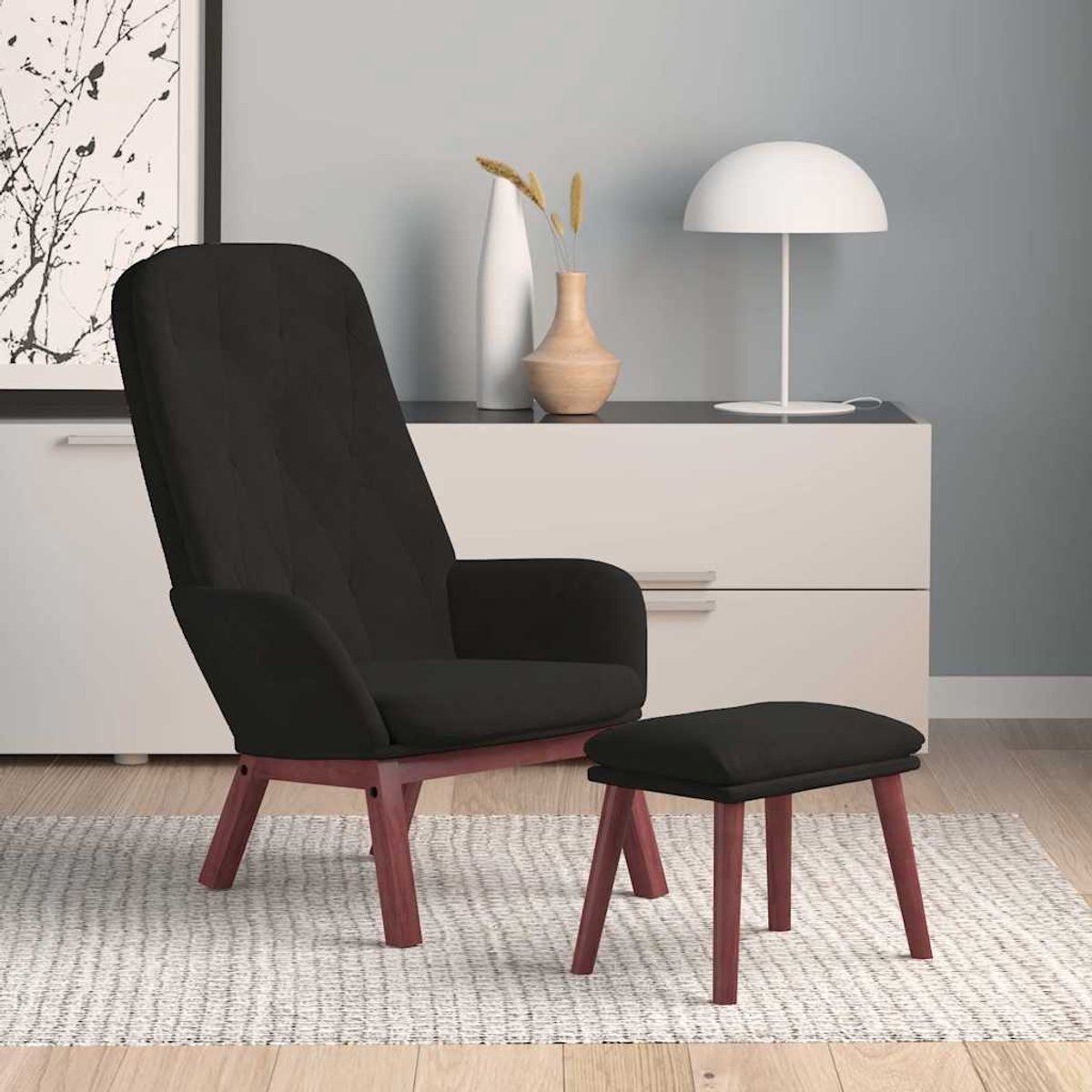 vidaXL Relaxstoel - met - voetenbank - fluweel - zwart