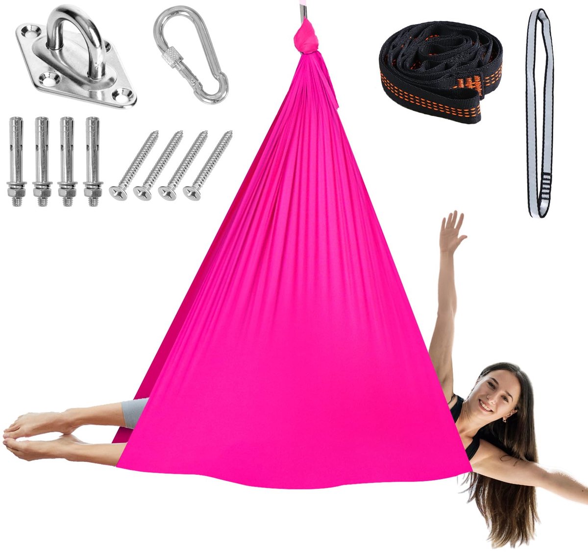 Famanu – Aerial yoga hangmat set, schommelset van duurzaam weefsel, inclusief bevestigingsuitrusting, voor yoga en fitness, afmetingen 280 x 150 cm