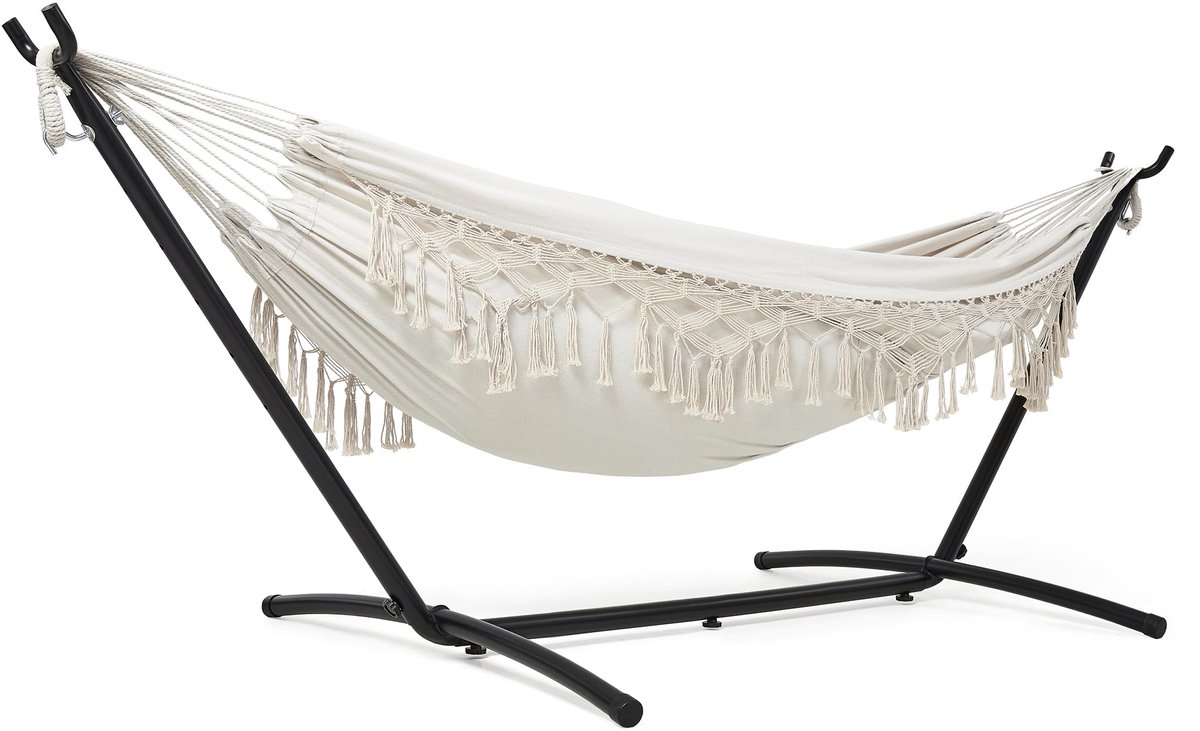 Famanu – Hangmat voor 2 personen met standaard, draagbare tuinhangmat in Boheemse stijl, metalen frame, verstelbaar, tot 200 kg
