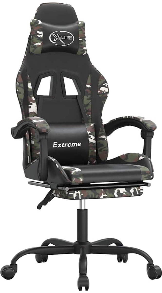 vidaXL Gamestoel - draaibaar - met - voetensteun - kunstleer - zwart&camouflage zwart en camouflage