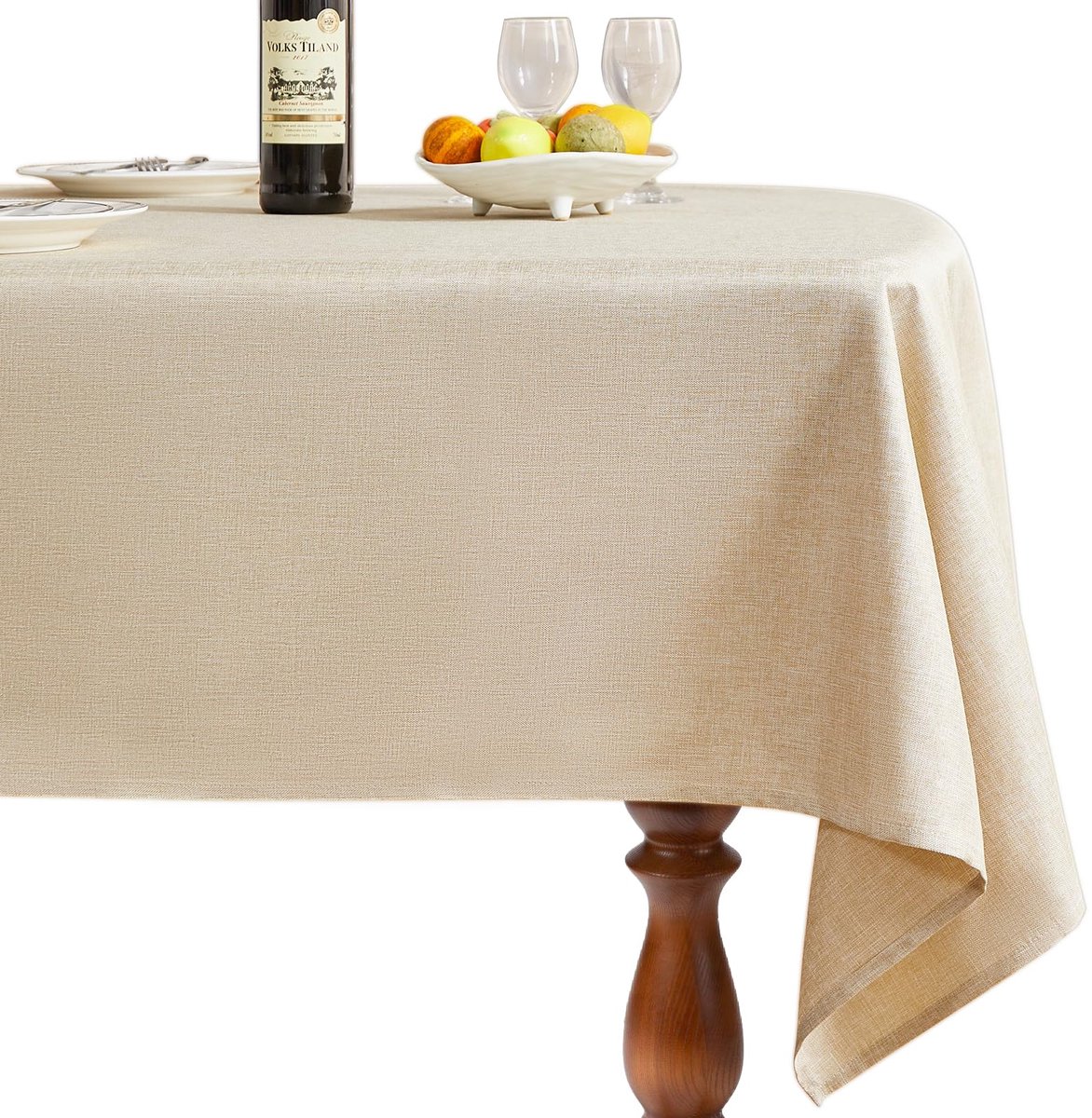 Famanu – Rechthoekig linnen tafelkleed van 140 x 300 cm in beige voor keukens en eettafels