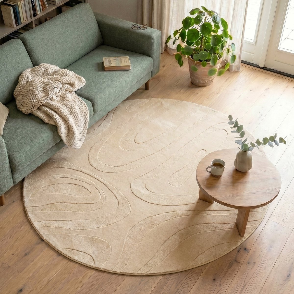 Fraai Rond Scandinavisch vloerkleed - Charm Shapes Beige - Ø 230cm