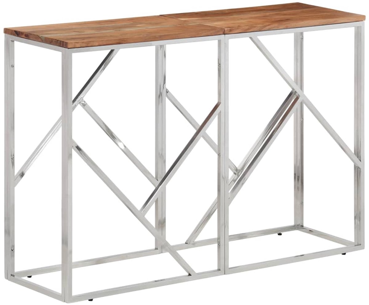 vidaXL Wandtafel - roestvrij - staal - en - massief - acaciahout - zilverkleurig Zilverkleurig en lichtbruin