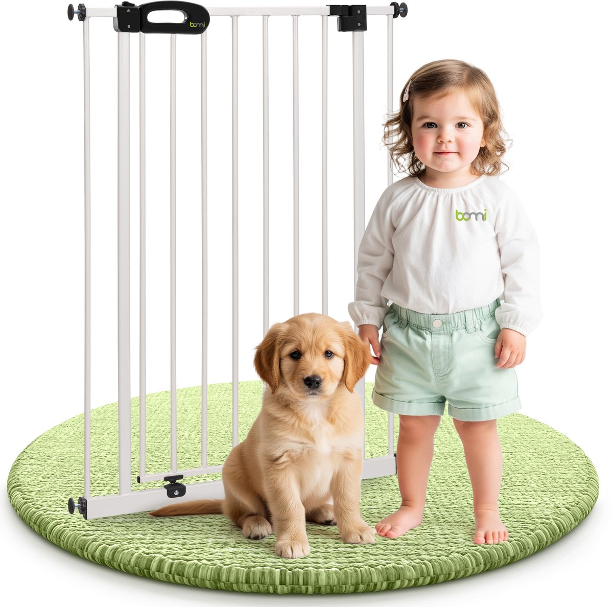 Bomi Merle Traphekje Extra Hoog 107 cm 83 t/m 91 cm Wit - Zonder Boren - Klembevestiging - Zelfsluitend - 90° Vastzetfunctie - Veiligheidshekje - Kinderhekje - Hondenhekje voor Binnen - Kattenhekje