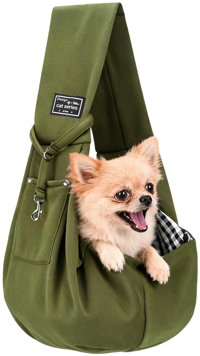 Famanu – Omkeerbare puppy transportbox voor kleine honden tot 7,5 kg, olijfgroen, ideaal voor onderweg
