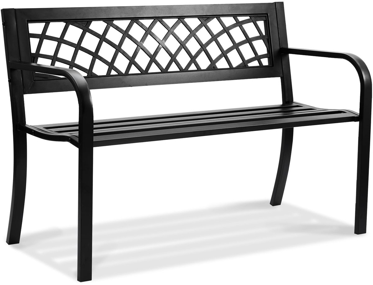 Famanu – Tuinbank van metaal, 1163 mm, 218 kg draagkracht, 3 personen, met rugleuning en armleuningen, vintage zitbank voor tuin en veranda