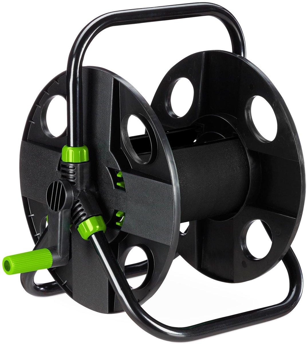 Famanu – Tuinslanghaspel voor 30 meter 1/2" slang, staal en kunststof, slanghaspel, HxBxD: 38 x 42 x 31 cm, zwart/groen