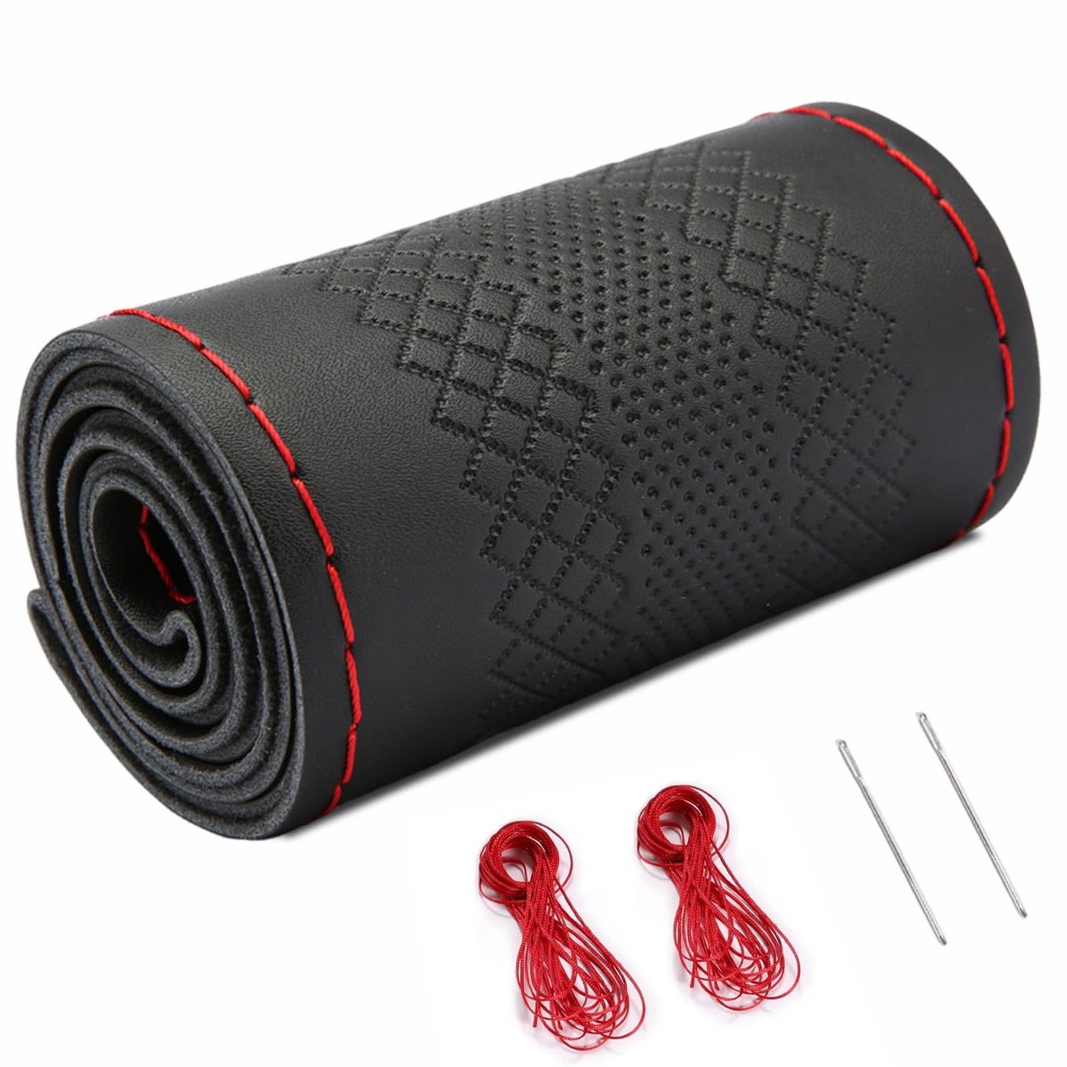 Wenbones Echt leren stuurhoes, stuurhoes voor vrachtwagens, om op te naaien, universele pasvorm, 37-39 cm, autowielen - ShopVlot