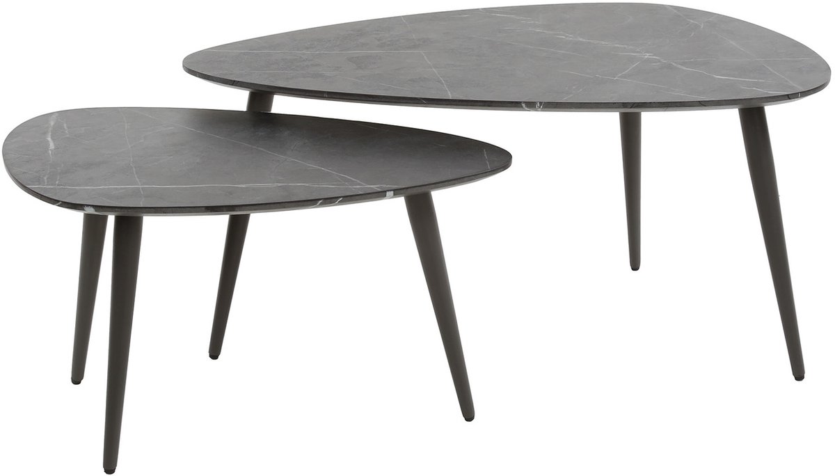 Giga Meubel Salontafel Pear Shaped - Keramieklook - Set van 2 - 80x44x40cm