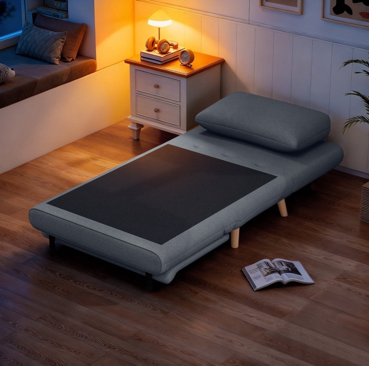 MODENUIT Slaapstoel 95 x 191 cm - 3-in-1 Met Verstelbare Rugleuning - Voor Woonkamer - Polyester - Grijs