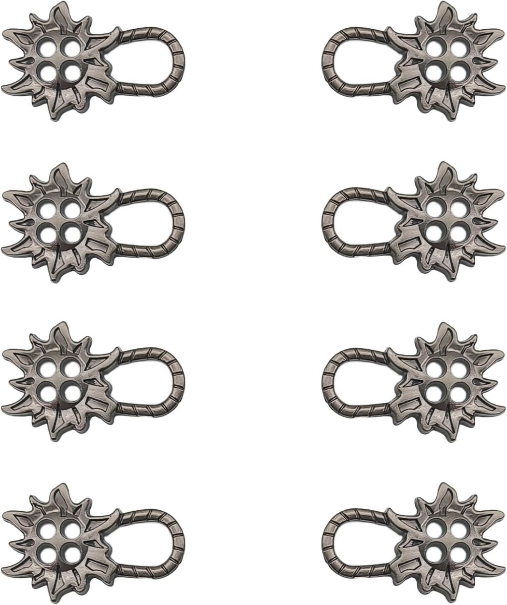 Dirndl Naaiknopen van Metaal, 8 Stuks (4 Paren), Perfect voor Folk Costuums, Kleding en Accessoires, 33 x 21 mm, Grijs