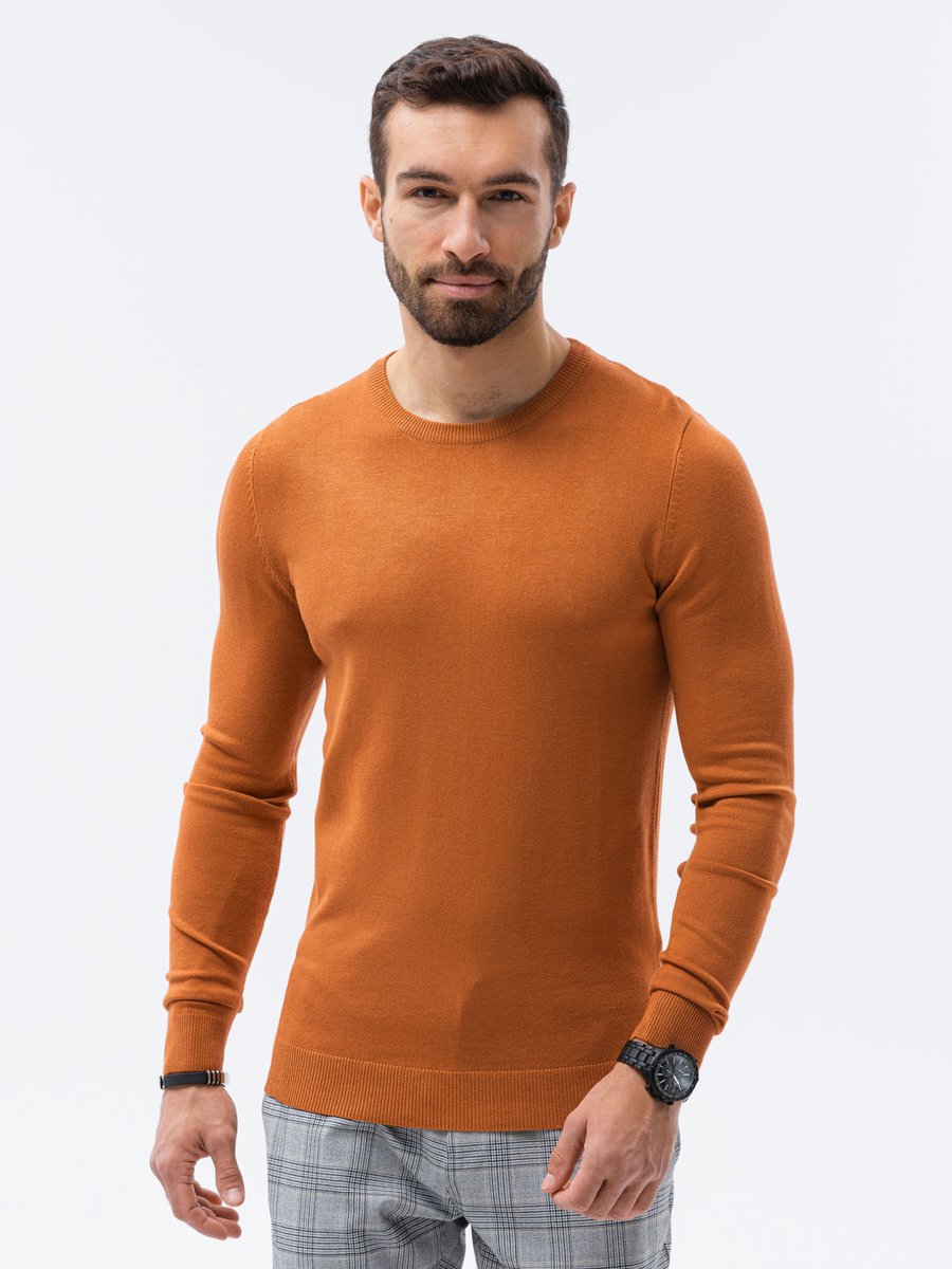 Edoti - Heren Sweater - Camel - Aansluitend - Ronde Halslijn