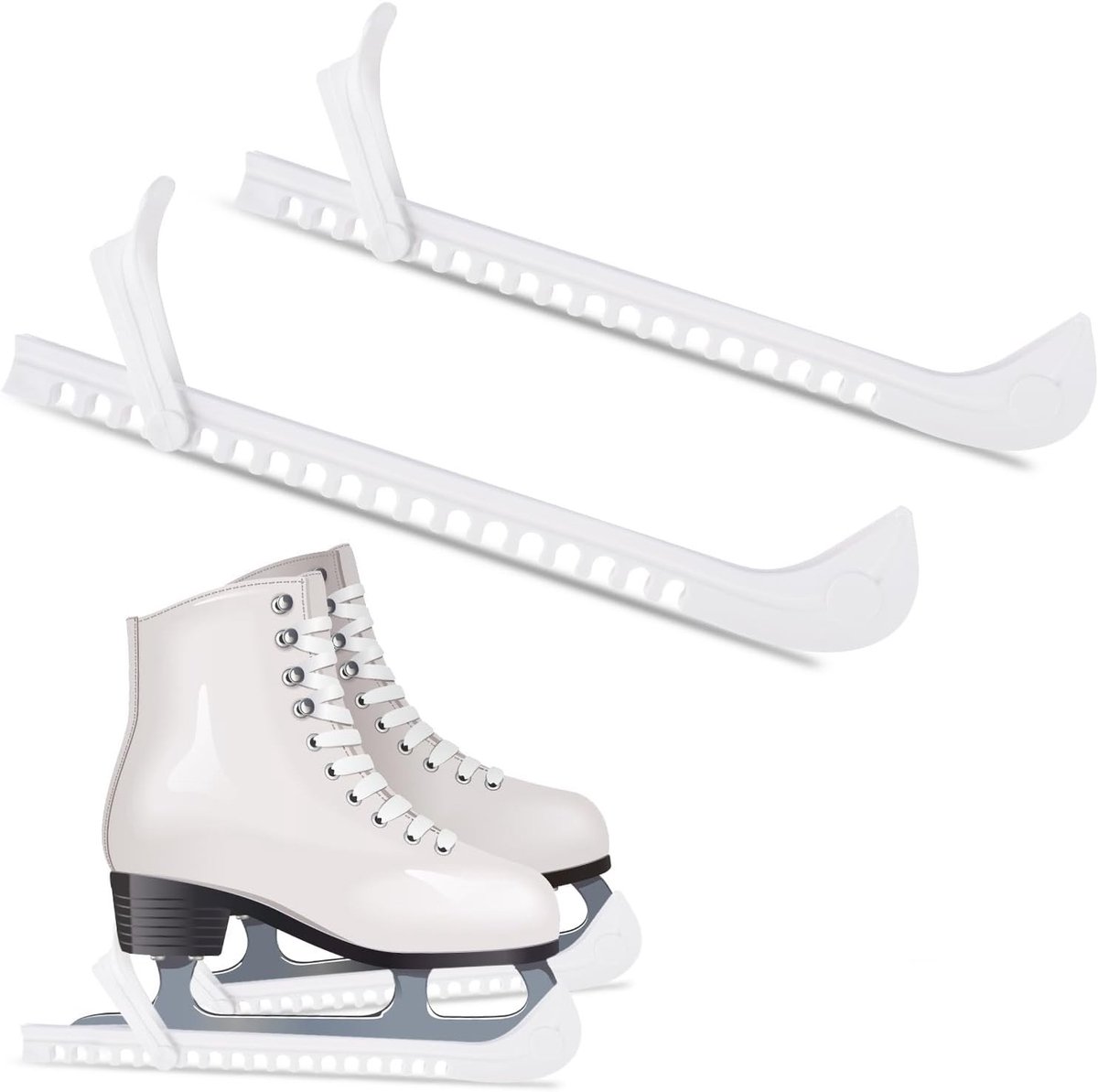 Verstelbare schaatsbeschermers voor schaatsen, figuurschaatsen en bescherming voor kinderen en volwassenen, wit, XL, plastic