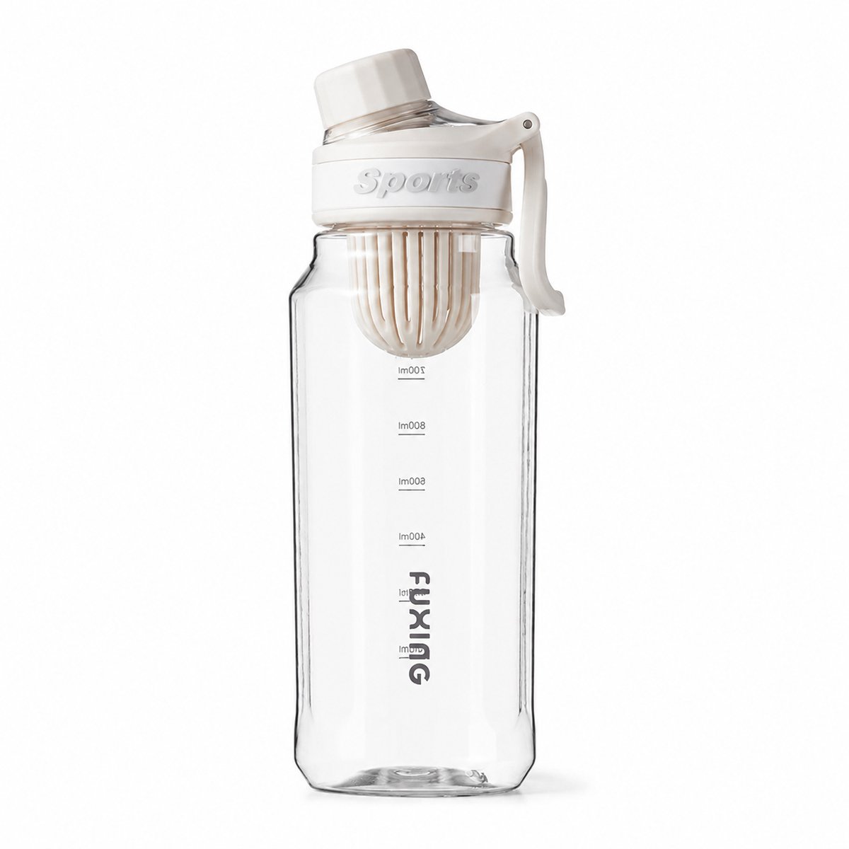 Sportwaterfles 1000 ml met theezeef, wit, PC-kunststof