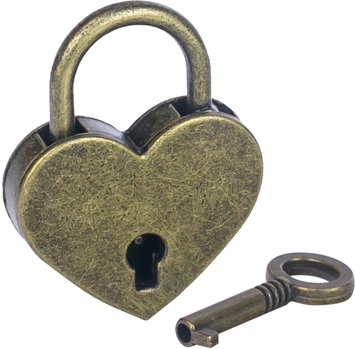 Mini decoratief hangslot in hartvorm met sleutel | 5,9 x 5 x 0,8 cm | Bronskleurig