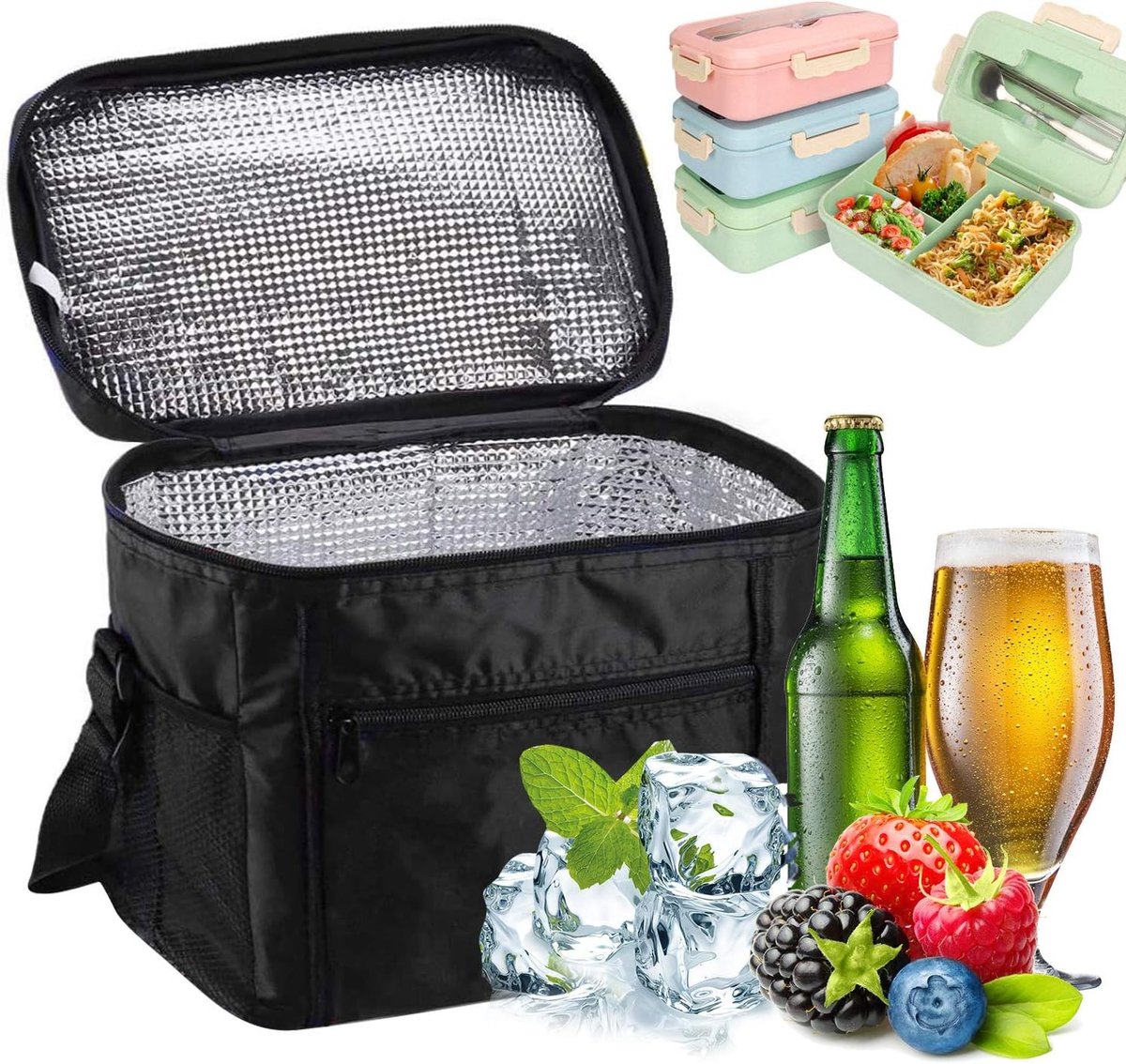 Koeltas 10L - Draagbare Lunchtas voor Picknick, Kamperen, BBQ en Winkelen - Zacht en Ruim, Zwart