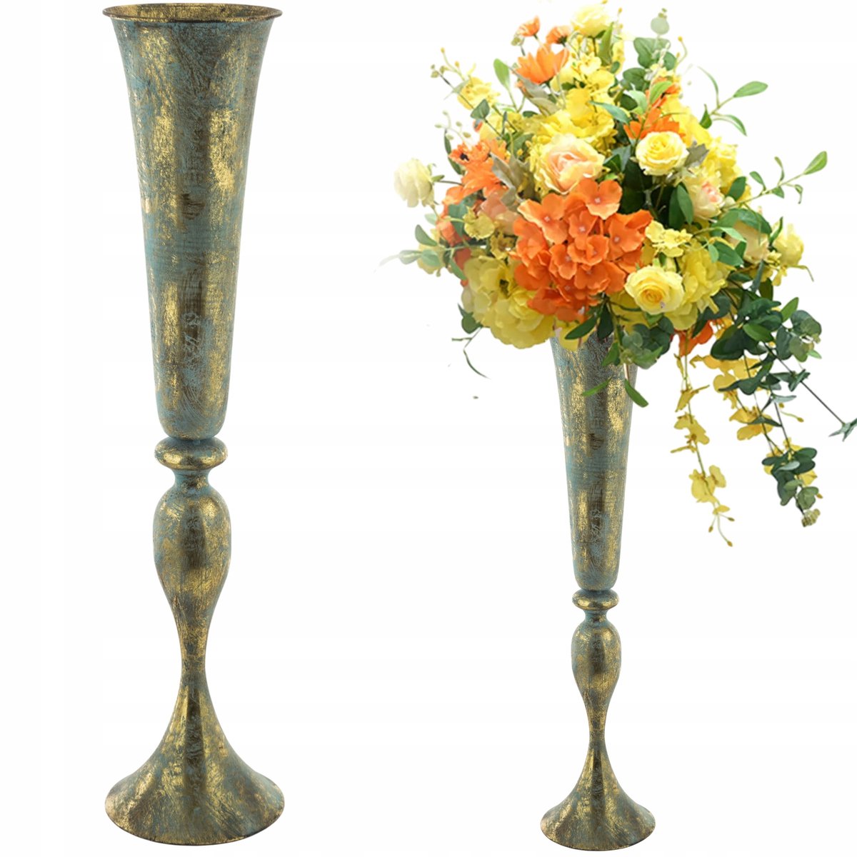 Grote Gouden Vintage Vaas Metaal - Indiase Stijl (75cm)