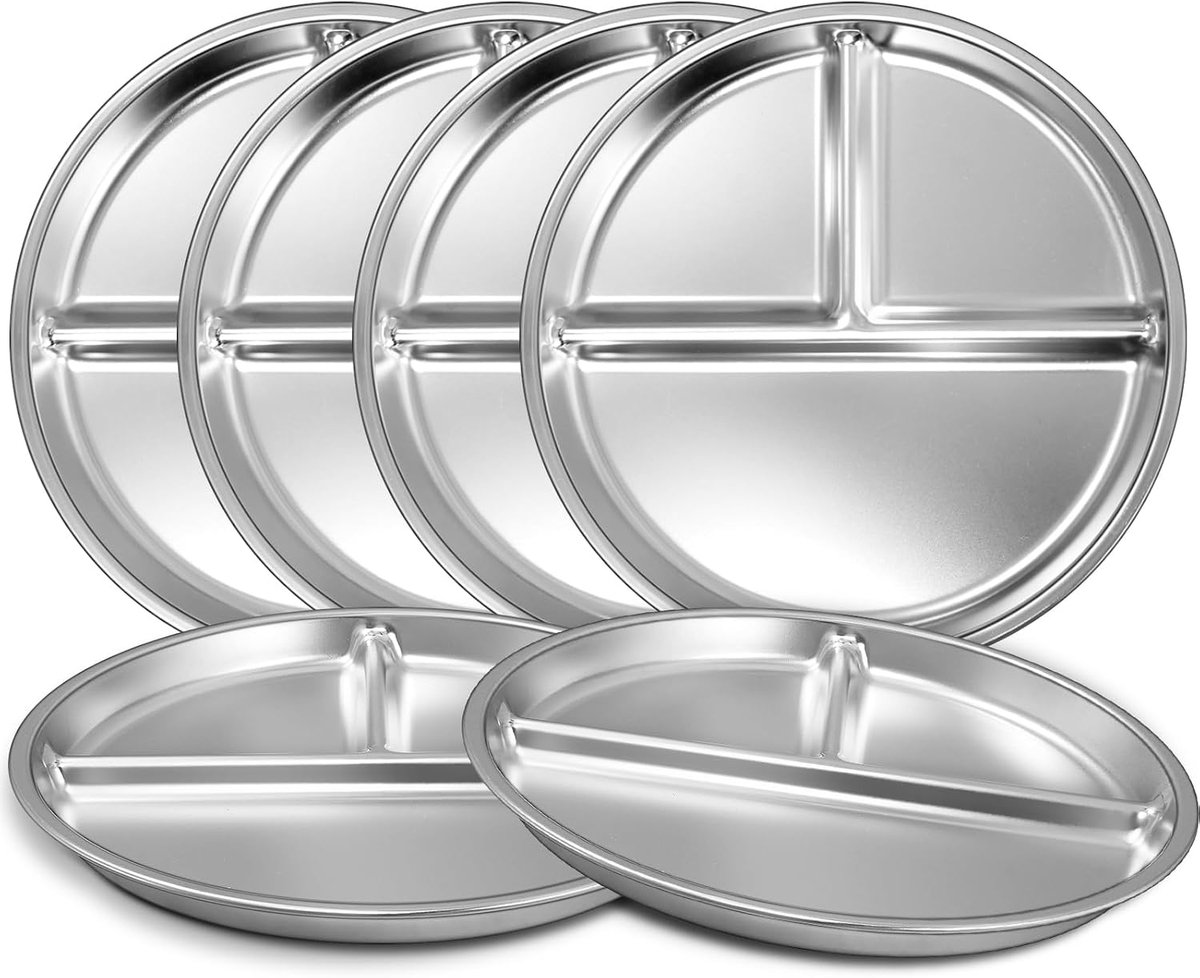 VHV-Vakjesbord - 6PCS - Onbreekbaar - RVS - 23 cm - Portie controle - Antislip - Kinderbord - Babybord - Vaatwasserbestendig - Zilver