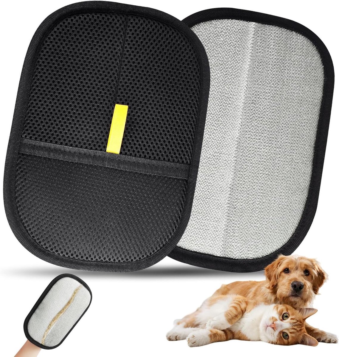 Dierenharen handschoen dubbelzijdig - Hondenharen verwijderen - Kleding haarvrij maken- Harenverwijderaar - Pluizen verwijderen - Pluizenhandschoen - Pet hair remover glove - Zwart - 20x15 cm - Jonyx