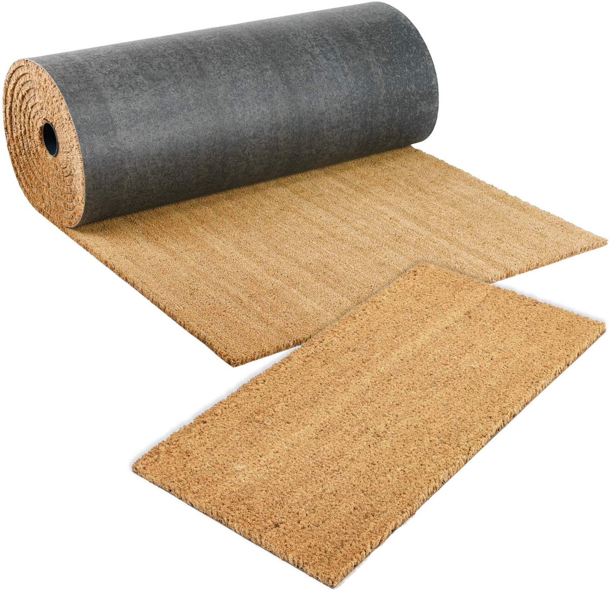 Famanu Kokosmat deurmat, schoonloopmat in diverse maten en hoogtes, natuurproduct met een dikte van 14 mm, maat 100 x 30 cm Zwart