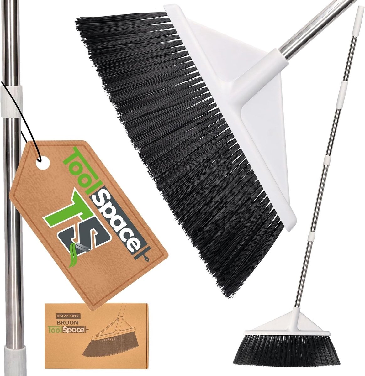 Bezem met opvangbak - Groen - Totale hoogte 140 cm - Ergonomische handgreep - Voor binnen en buiten