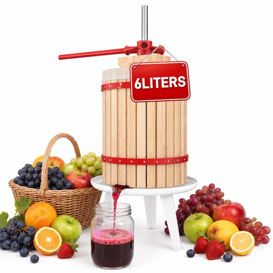 Aufun Fruitpers Van Beukenhout, Incl. Persdoek, Handmatige Wijnpers, Sappers, Maischepers, Fruitmolen (Fruitpers, 6 Liter) van aufun — afbeelding 2