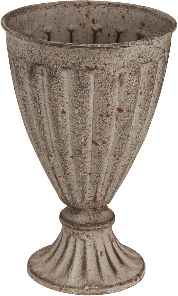 Decoratieve trofee plantenbak antieklook grijsbruin Ø13cm H19cm