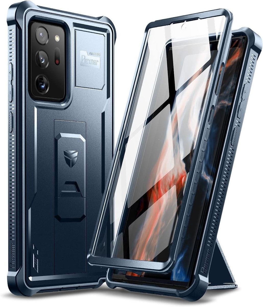Zware Schokbestendige Hoes met Ingebouwde Schermbeschermer en Kickstand voor Samsung Note 20 Ultra - Marineblauw, Militaire Kwaliteit Bescherming, Duurzaam en Functioneel