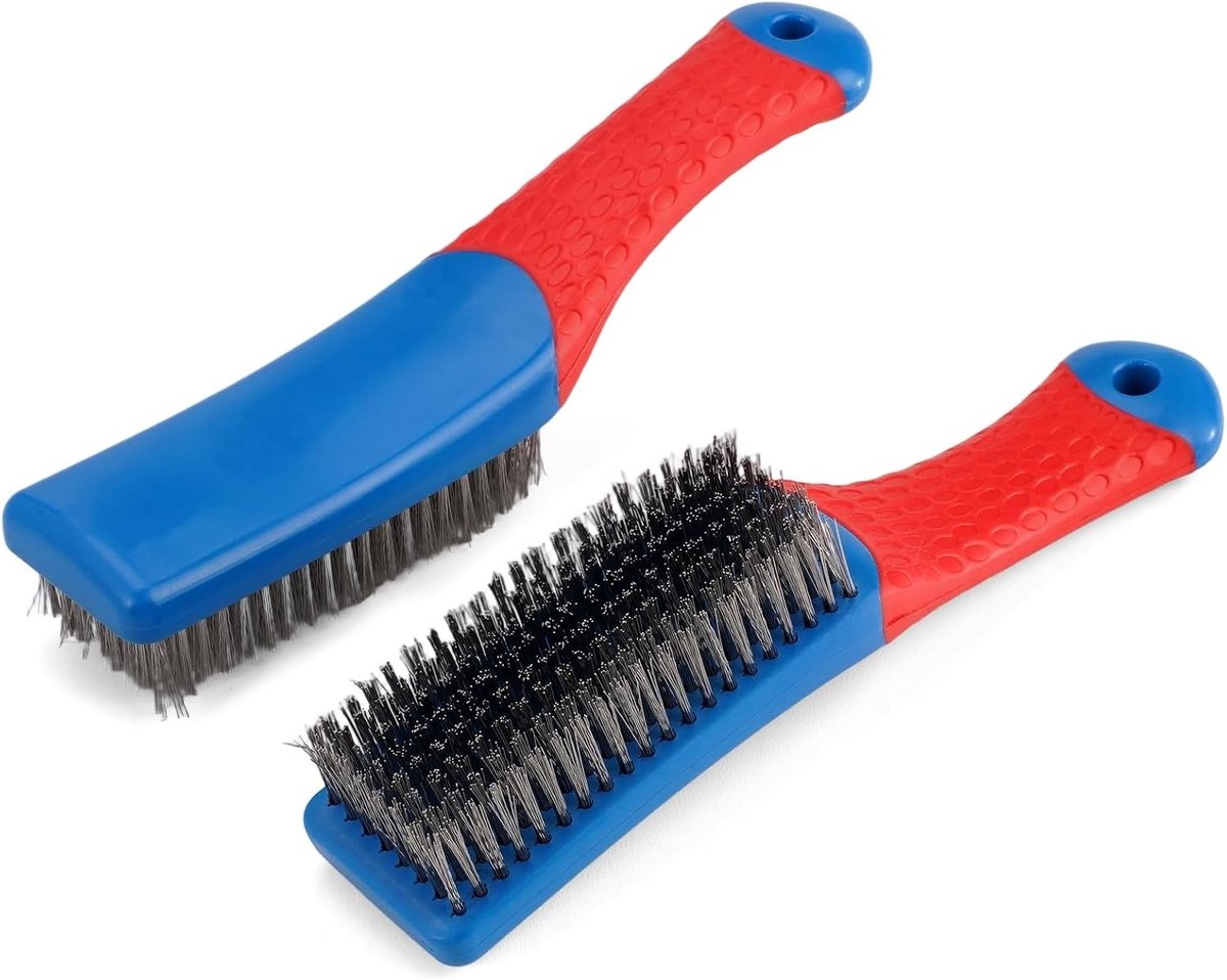 Roestvrijstalen Draadborstels - Blauw - 16 cm - Handstaalborstel met Ergonomisch Handvat - Voor Keuken en Industrie