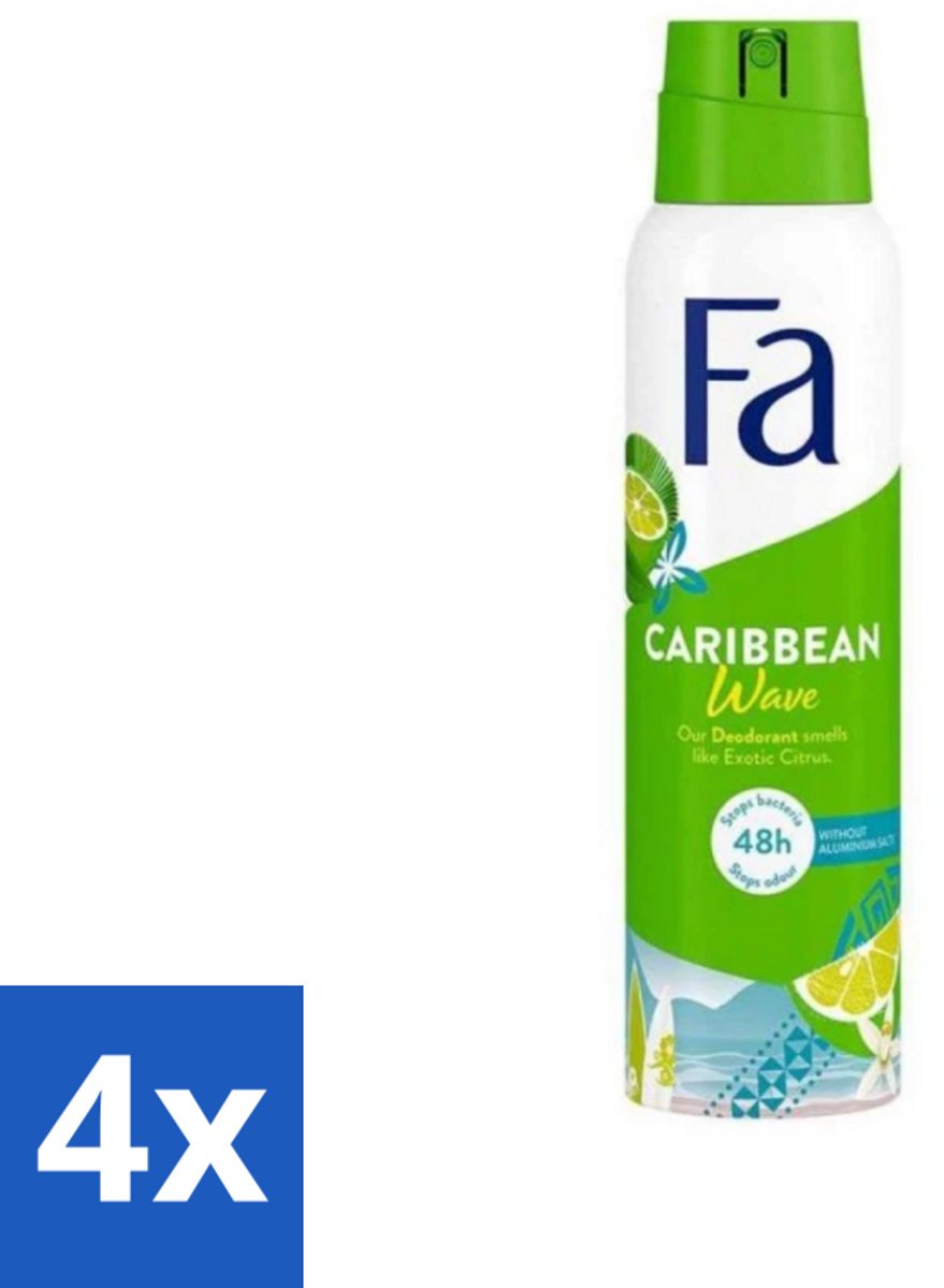 4 x Fa Deodorant Spray Lime Squeeze 150 ml - Deodorant Spray - Fa Caribbean Wave - Citroen Deodorant - Langdurige Bescherming - Frisse Geur