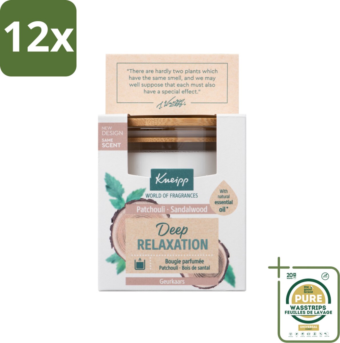 Kneipp - Geurkaars - Deep Relaxation - Sandelhout & Patchouli - 20 branduren - Voordeelverpakking - 12 stuks - Patchouli - Ontspanning