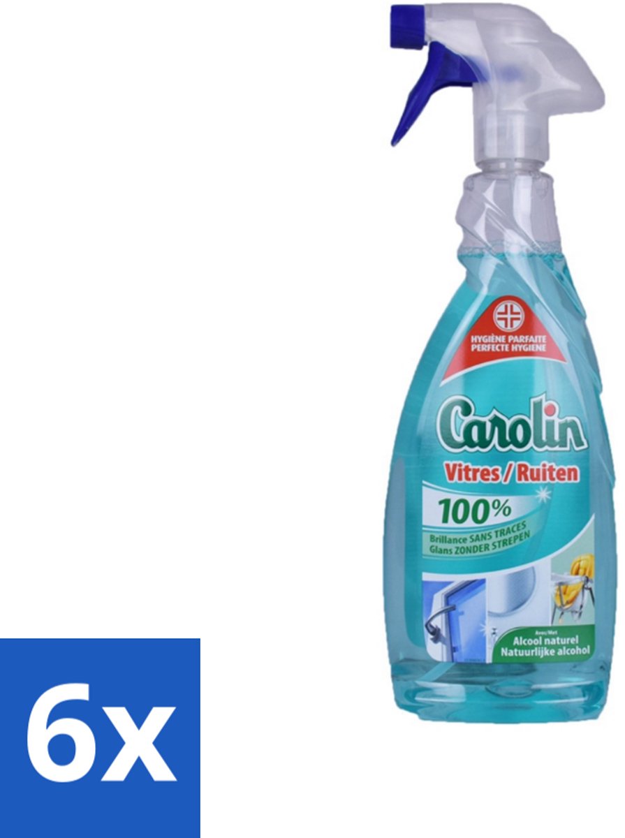 Carolin - Glas- en Ruitenreiniger - Met Natuurlijke Alcohol - 650 ml - Voordeelverpakking - 6 stuks