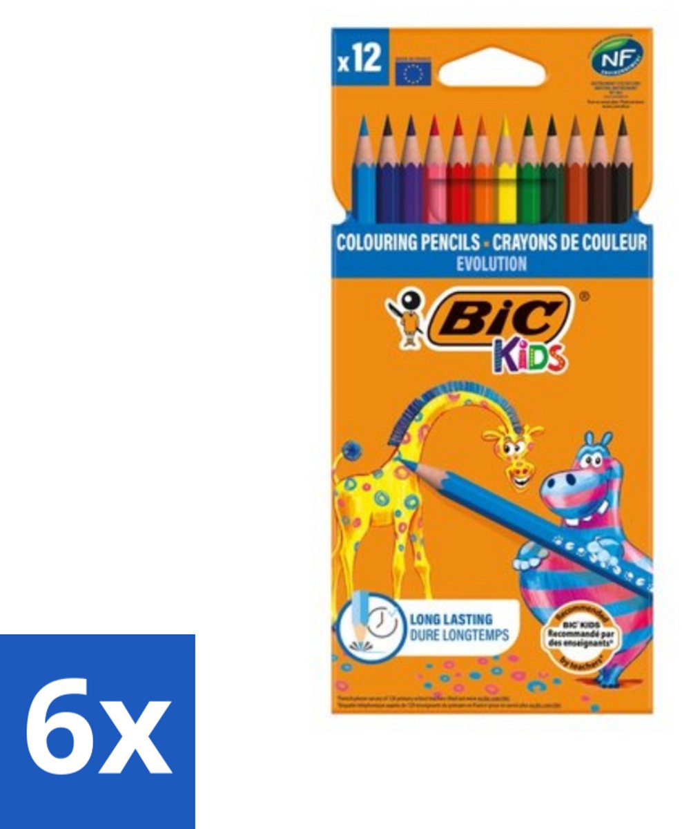 6 x Bic Kids - Kleurpotloden - Diverse Kleuren - Evolution - 12 Potloden - Kleurpotloden - Potloden Voor Kinderen - Kinderpotloden - Kleurpotloden Set - Creatieve Spelletjes