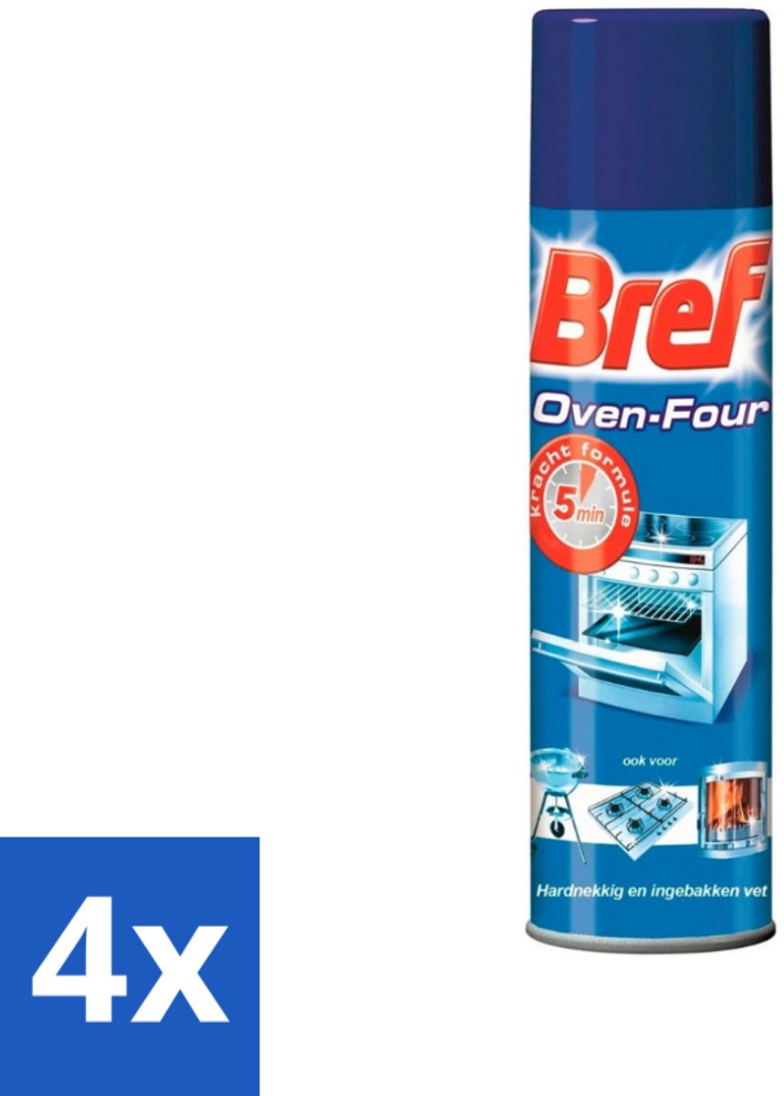 4 x Bref - Oven Spray - Tegen Hardnekkig en Ingebakken Vet - 450 ml - Ovenreiniger - Vetverwijderaar - Keukenreiniger - Ovenspray - Schoonmaakmiddel