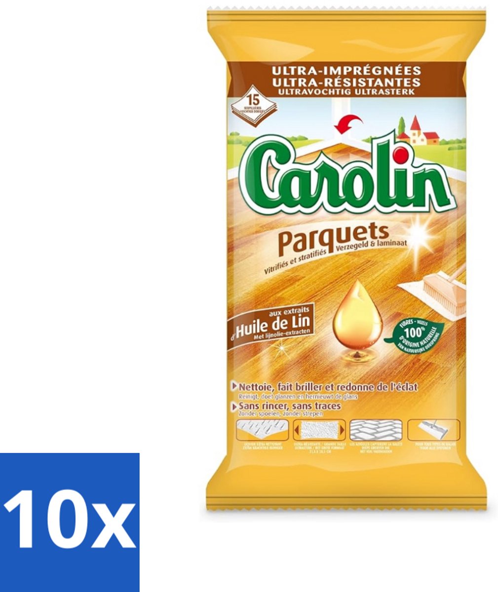 Carolin - Parket Vloerdoekjes - Schoonmaakdoek - Met Lijnolie - 15 Doekjes - Bulkverpakking - 10 stuks