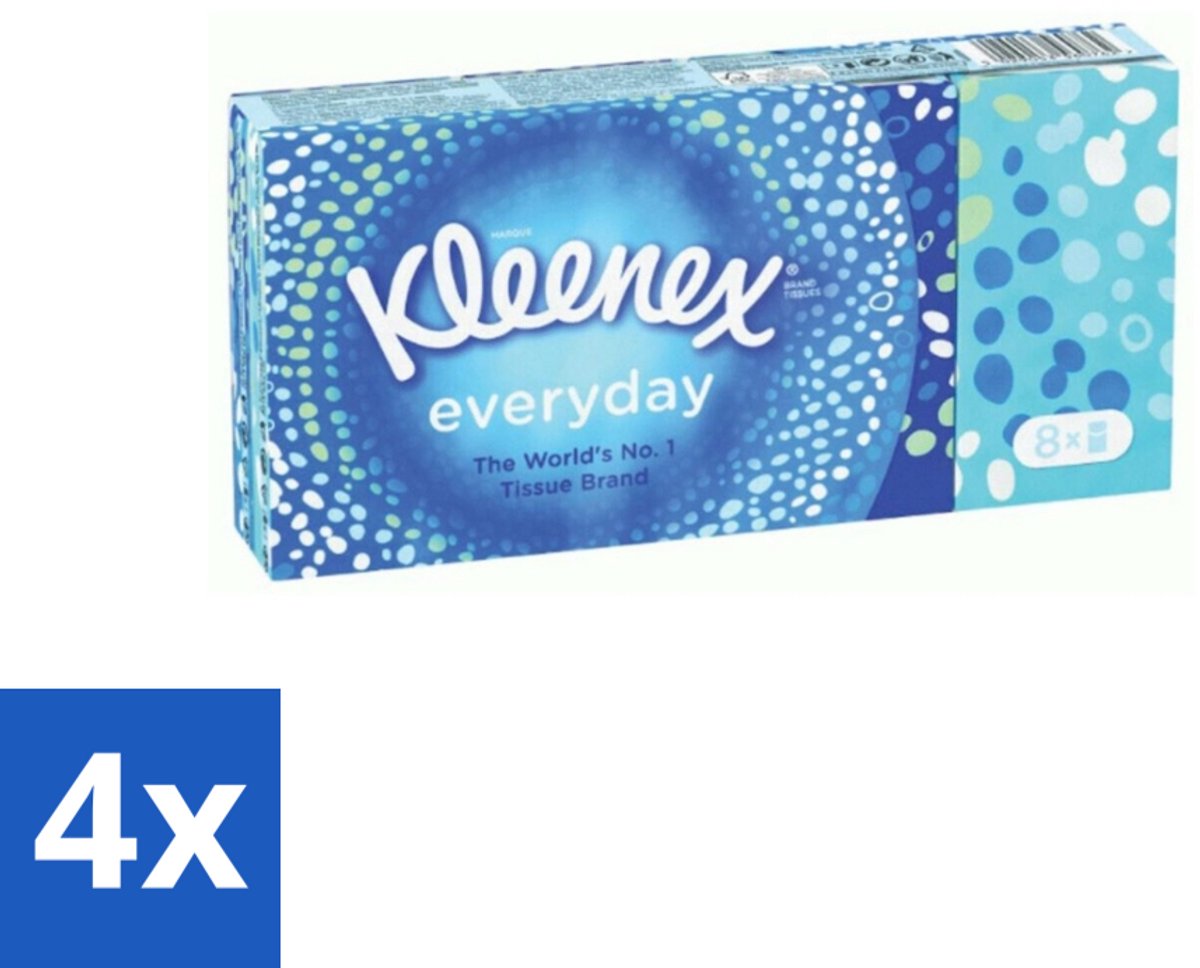 4 x Kleenex - Zakdoekjes - Everyday - 8 Pakjes Zakdoekjes - Zakdoekjes - Tissues - Schoonmaak - Reiniging - Vlekken Verwijderen
